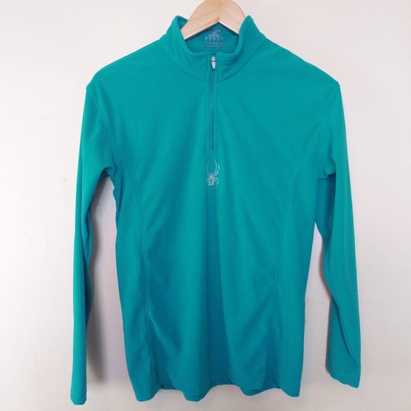 Spyder Kyds Girls Teal Shimmer Bug Fleece Half Zip Sweatshirt SZ XL - Picture 2 of 10